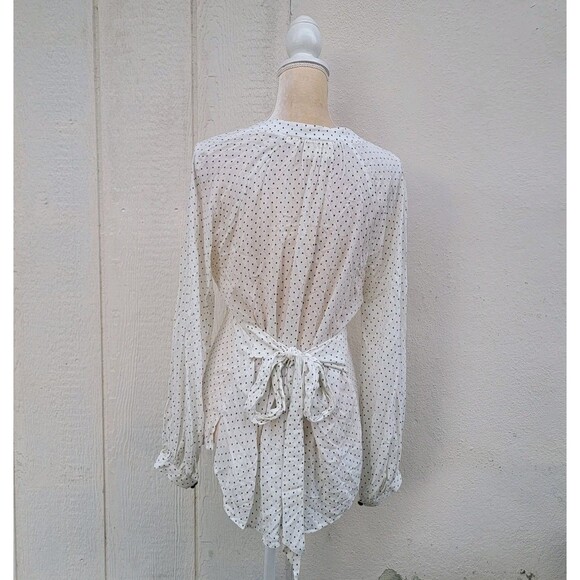 Maeve By Anthropologie Wht/blk Polka Dot Tie Bac Top Sz 12 Cottage Retro Office - Picture 2 of 5